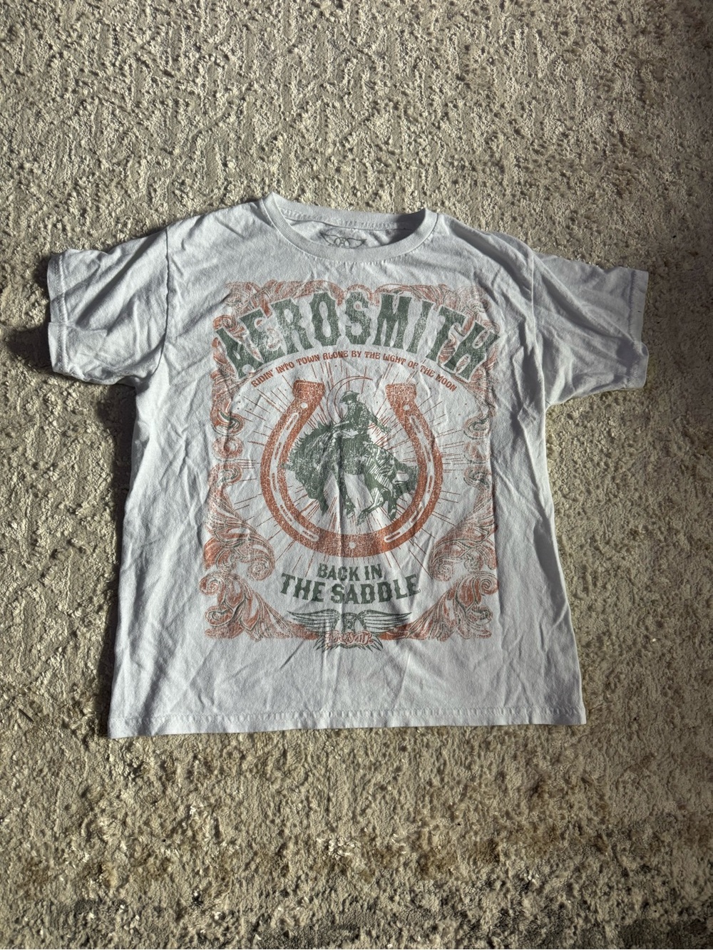 Aerosmith small "Back in the Saddle" Graphic Tee - White with Green & Rust Print